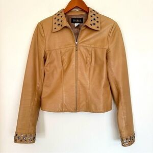 Isabel Leather Jacket Light Brown Silver Grommet Boho Hippie Size XS